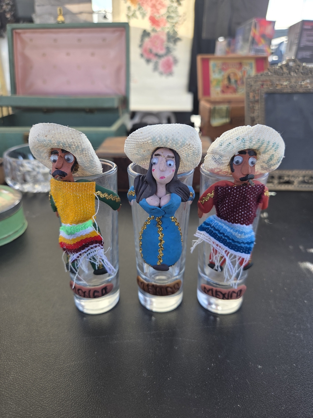 Handmade Mexican Shot Glass Trio "Viva Mexico"